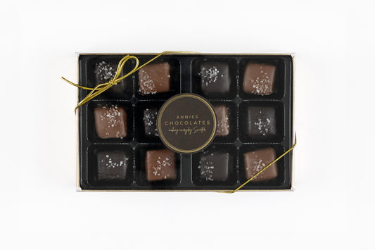 Milk & Dark Chocolate Sea Salt Caramels 12pc.